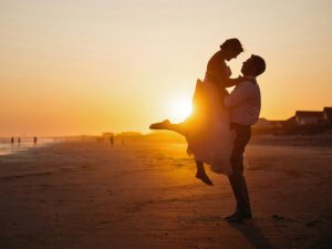 happy couple in sunset