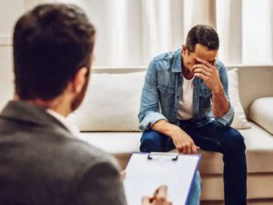 embaressed man unable to talk about sexual problems